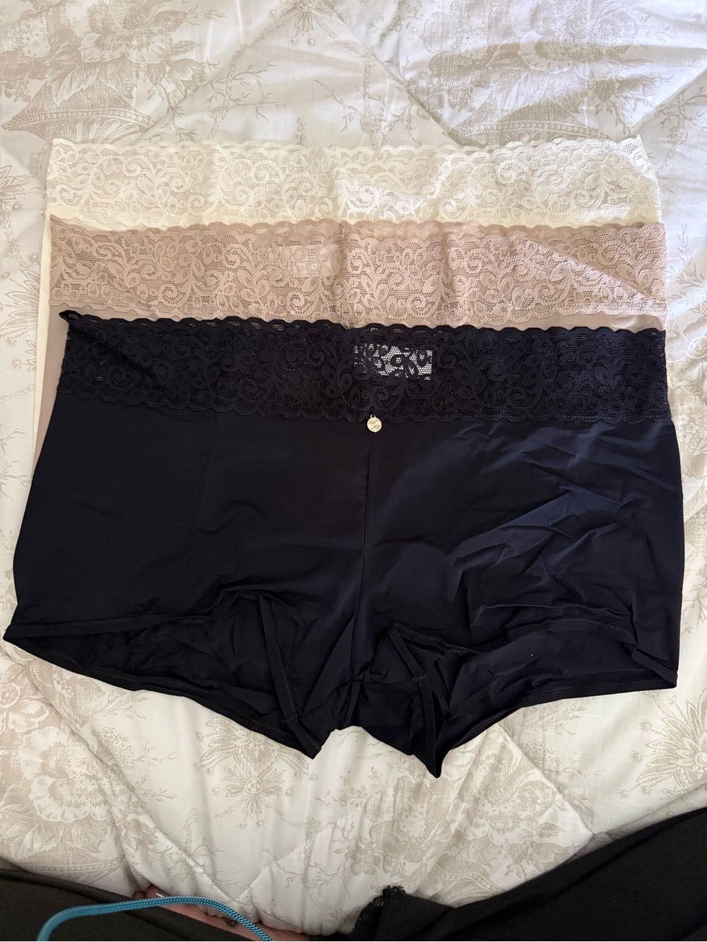 VENUS Lace-Trim Boyshorts 3-Pack — Black, Nude, Ivory